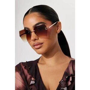 Somewhere Shady Rimless‎ Square Frame Gold Hardware Sunglasses Brown